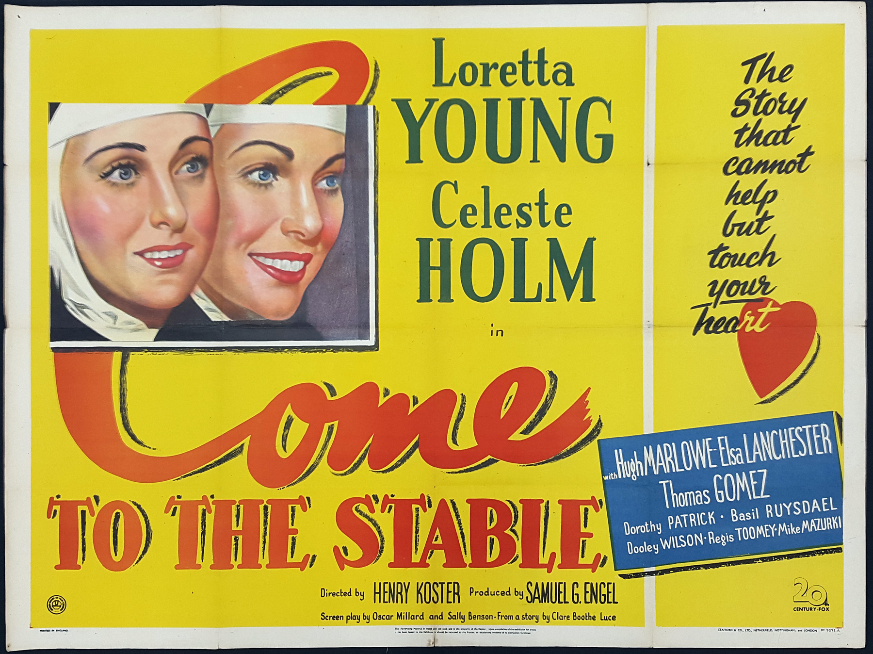 COME TO THE STABLE (1949) Original Vintage UK Quad Film Poster