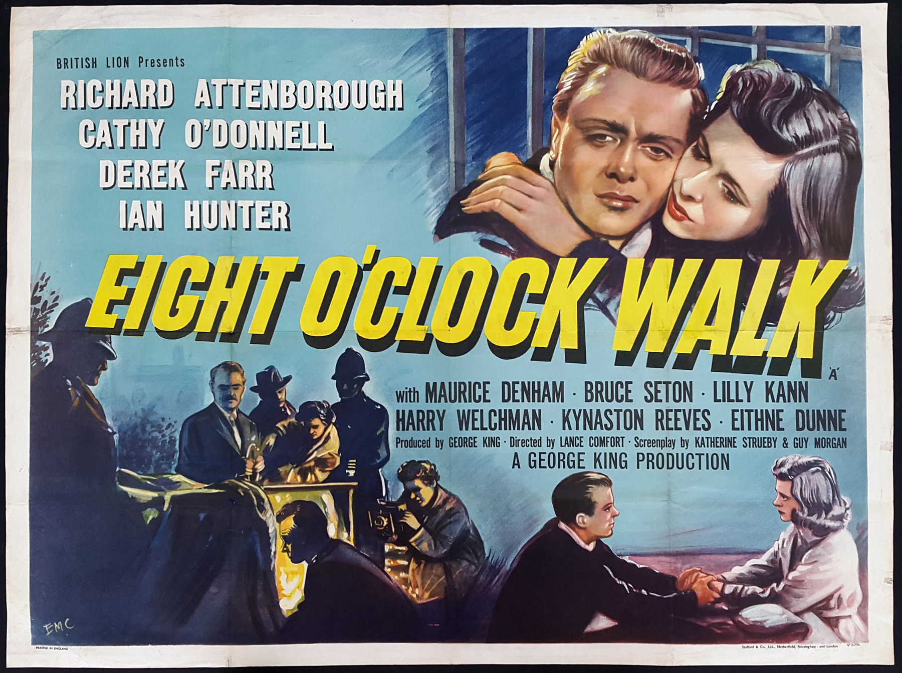 EIGHT O'CLOCK WALK (1954) Original Vintage Film Noir Uk Quad Film