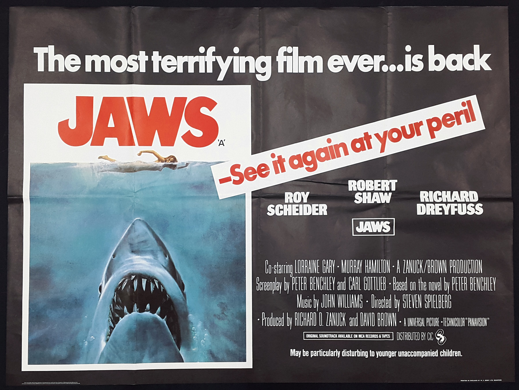 JAWS (1975) Original Vintage UK Quad Film Movie Poster | Picture ...