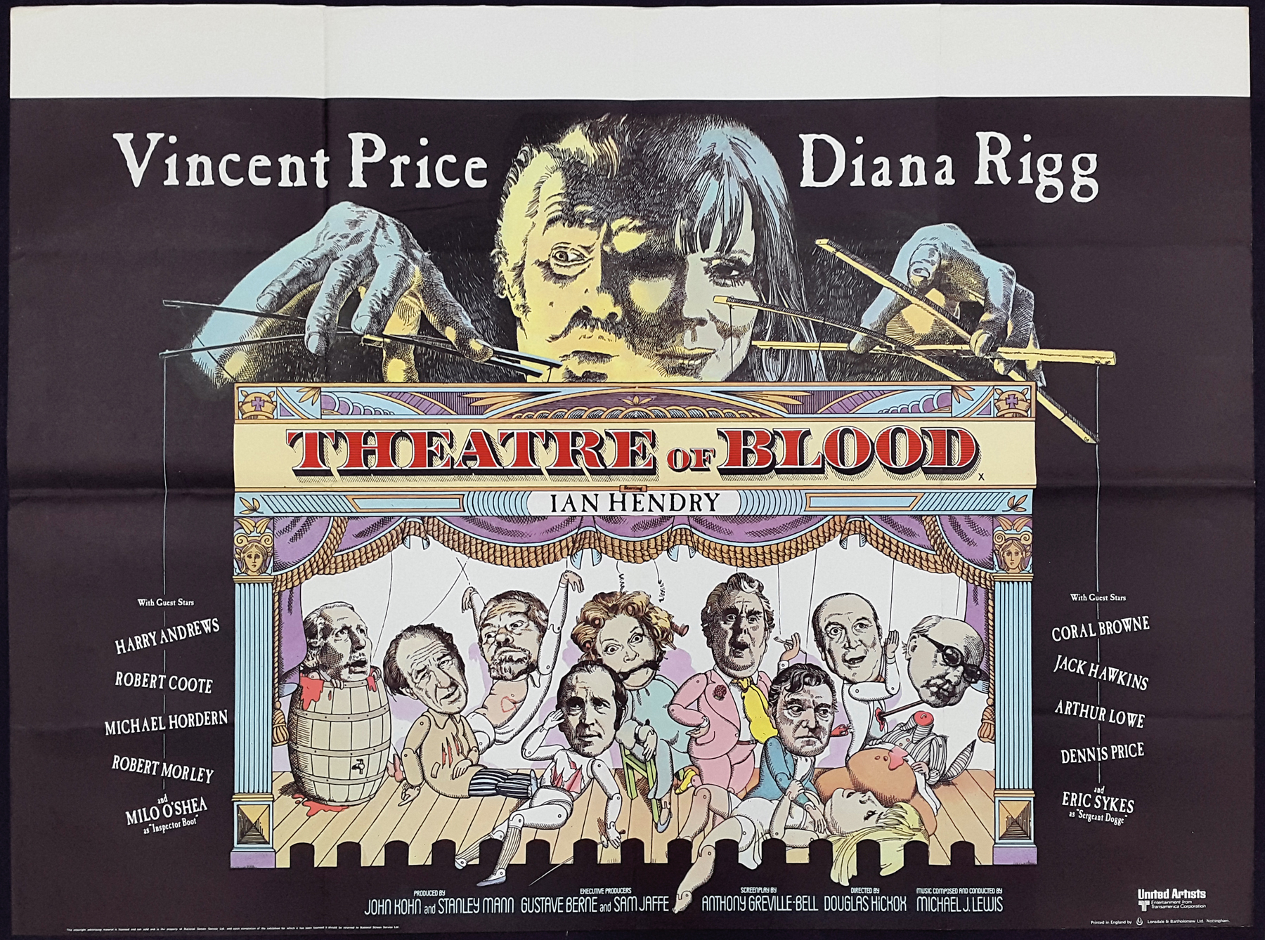THEATRE OF BLOOD (1973) Original Vintage Vincent Price UK Quad Film Movie Poster | Picture Palace Movie Posters