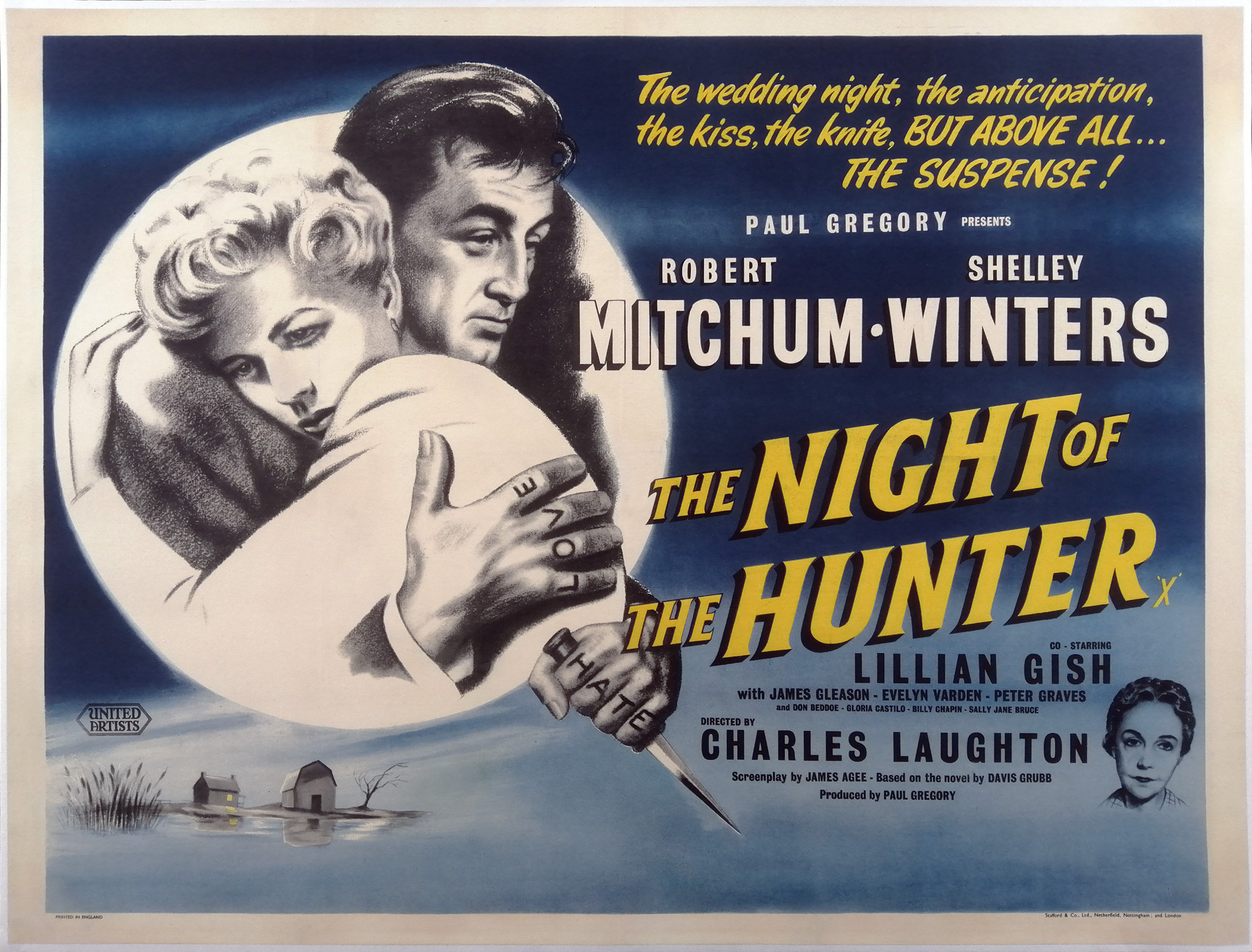 The Night of the Hunter (1955, dir. Charles Laughton) UK quad poster by Stafford & Co. Nottingham